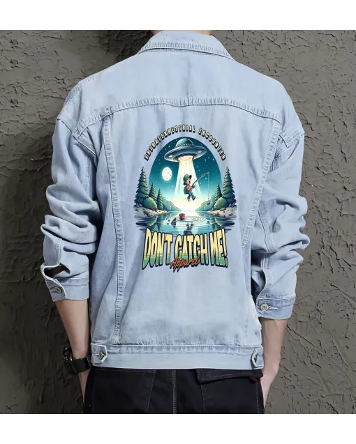 Dont Catchme! Jean Jacket for Men – Gift for College Guys – Birthday Present - Light Blue - Main View