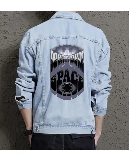 Downtownspace Jean Jacket for Men – Gift for Urban Trendsetters – Birthday Present - Light Blue - Main View