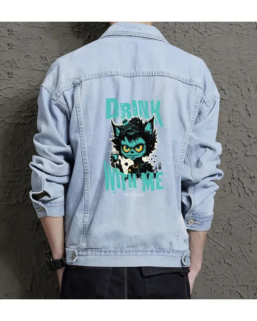 Drink with Me, Then Wetalk! Jean Jacket for Men – Gift for Skateboarders – Birthday Present - Light Blue - Main View