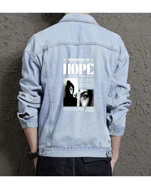 Drowning Inhope Jean Jacket for Men – Gift for Skater Guys – Birthday Present - Light Blue - Main View