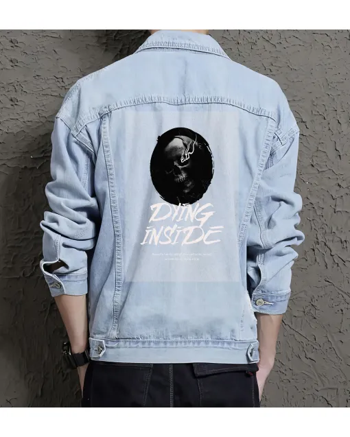 Dying Inside Jean Jacket for Men – Gift for Edgy Teens – Christmas Gift - Light Blue - Main View