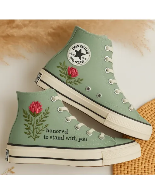 Elegant Protea Print Sneakers for Women – Comfort for Casual Outings, Everyday Wear – Perfect Gift for Flower Lovers - Custom Embroidered - Main View
