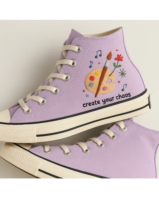 Embroidered Canvas Sneakers for Artists, Creative Minds, and Trendsetters – Unique Artistic Design for Casual Outings, Everyday Wear for Weddings & - Custom Embroidered - Main View