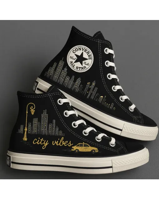 Embroidered Canvas Sneakers for City Explorers, Wanderers, Fashionistas – Stylish Comfort for Everyday Wear, Travel - Custom Embroidered - Main View