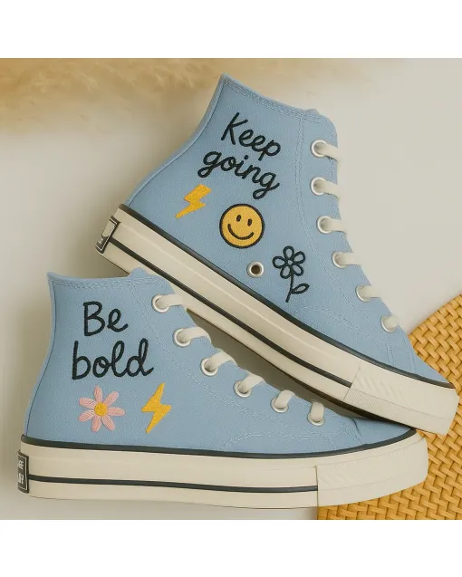 Embroidered Canvas Sneakers for Men, Women, Kids – Keep Going in Style & Comfort for Everyday Wear, Casual Outings - Custom Embroidered - Main View