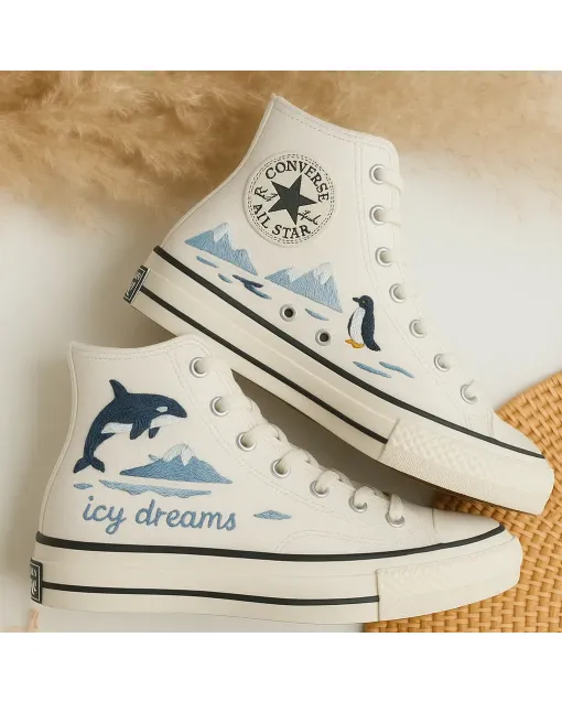 Embroidered Canvas Sneakers for Men, Women, Kids – Unique Polar Design for Outdoor Adventures & Casual Outings for Weddings & Festivals - Custom Embroidered - Main View