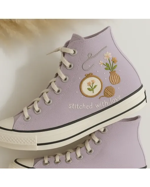 Embroidered Canvas Sneakers for Women, Girls, and Teens – Handmade with Love for Casual and Everyday Chic Style for Weddings & Festivals - Custom Embroidered - Main View