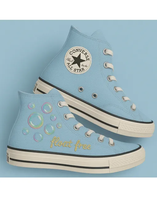 Embroidered Canvas Sneakers for Women, Men, Kids – Stylish Bubble Design for Casual Outings, Everyday Wear for Weddings & Festivals - Custom Embroidered - Main View