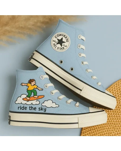 Embroidered Canvas Sneakers for Women, Men, Kids – Stylish Cloud Design for Casual & Outdoor Fun for Weddings & Festivals - Custom Embroidered - Main View