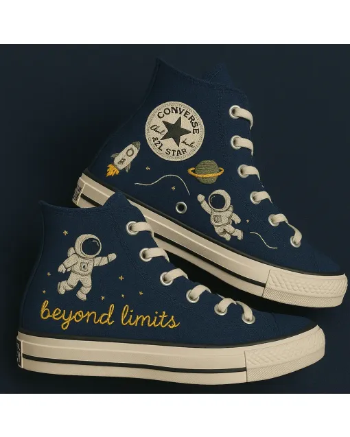 Embroidered Canvas Sneakers for Women, Men, Kids – Stylish Space Design for Casual Outings, Travel for Weddings & Festivals - Custom Embroidered - Main View