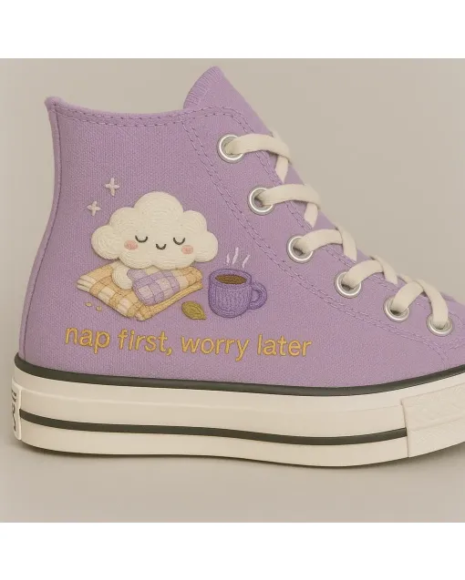 Embroidered Cloud Canvas Sneakers for Women, Men, Kids – Stylish Comfort for Everyday Wear, Weekend Outings - Custom Embroidered - Main View