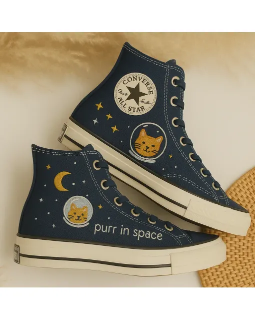 Embroidered Cosmic Canvas Sneakers for Trendy Teens, Stylish Adults, Fashionable Pet Lovers – Unique Embroidery for Everyday Wear, Special Events - Custom Embroidered - Main View
