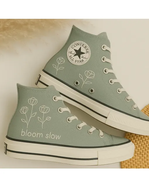 Embroidered Floral Canvas Sneakers for Women, Girls, Teens – Stylish Comfort for Casual Outings, Everyday Wear for Weddings & Festivals - Custom Embroidered - Main View