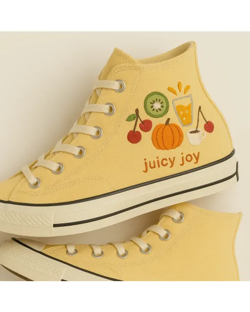 Embroidered Fruit Canvas Sneakers for Women, Teens, Girls – Vibrant Pop of Color for Casual Outings, Everyday Style for Weddings & Festivals - Custom Embroidered - Main View