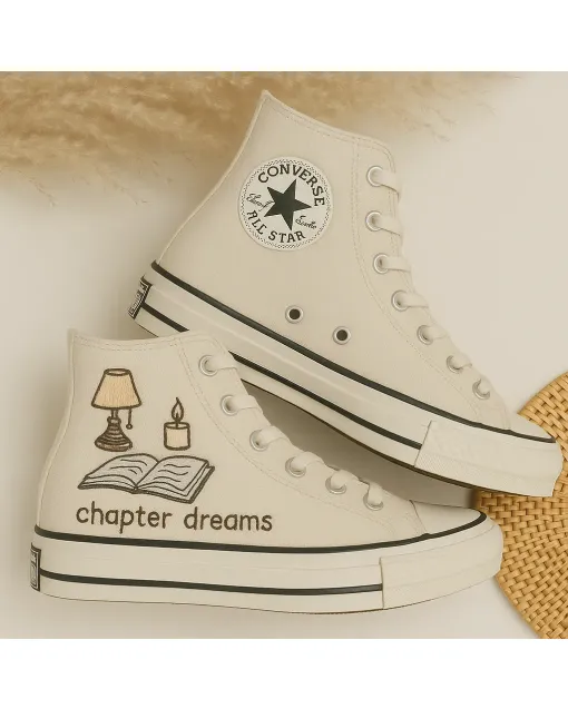 Embroidered High-top Sneakers for Fashionistas, Trendsetters, Style Enthusiasts – Unique Design for Casual Outings, Street Style - Custom Embroidered - Main View