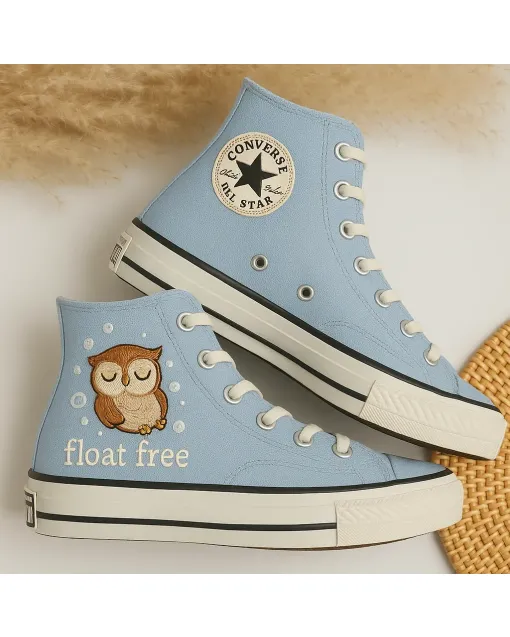 Embroidered Owl Sneakers for Women and Owl Lovers – Unique Design for Casual Outings, Everyday Wear - Custom Embroidered - Main View