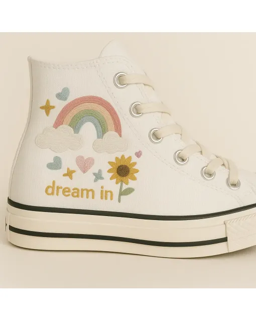 Embroidered Pastel Canvas Sneakers for Women, Girls, Teens – Stylish Embellishment for Casual Outings, Everyday Wear for Weddings & Festivals - Custom Embroidered - Main View