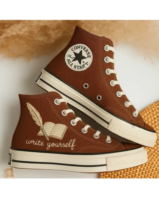 Embroidered Sneakers for Art Enthusiasts and Fashion Lovers – Unique Fountain Pen Design for Casual Wear, Street Style - Custom Embroidered - Main View