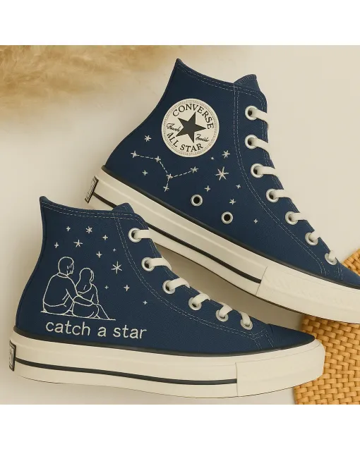 Embroidered Star Canvas Sneakers for Women, Teens, Kids – Stylish and Comfortable for Everyday Wear, Casual Outings - Custom Embroidered - Main View
