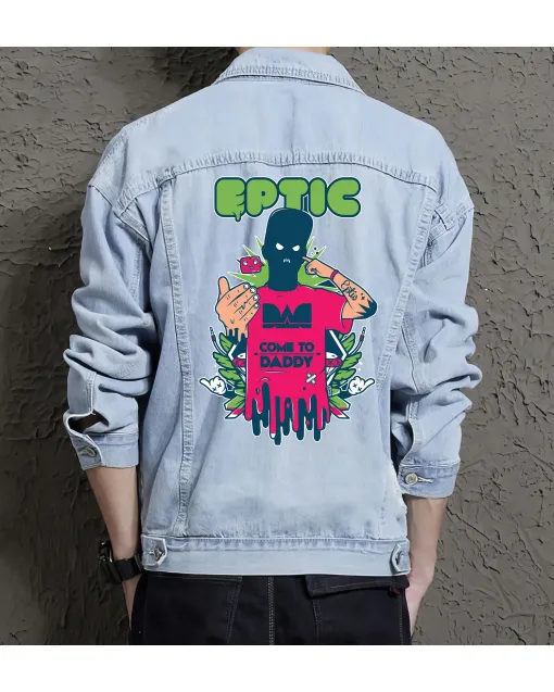 Eptic Com to Daddy Jean Jacket for Men – Gift for Music Fans – Birthday Present - Light Blue - Main View