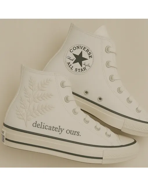 Fern Patterned Lace Sneakers for Women – Comfort for Casual Outings, Walks, and Shopping – Perfect Gift for Friends - Custom Embroidered - Main View