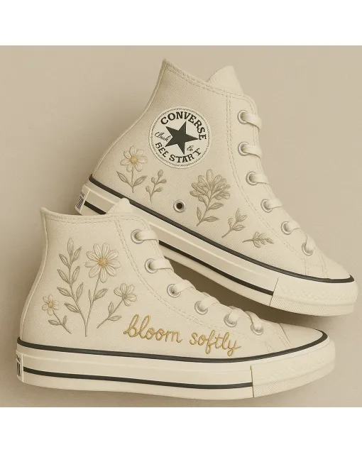 Floral Embroidered Canvas Sneakers for Women, Teens, Girls – Stylish Comfort for Everyday Wear, Casual Outings - Custom Embroidered - Main View