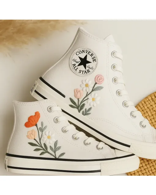 Floral Embroidered Sneakers for Women – and Comfortable Footwear for Casual Outings, Brunches, and Shopping – Perfect Gift for Shoe Lovers - Custom Embroidered - Main View