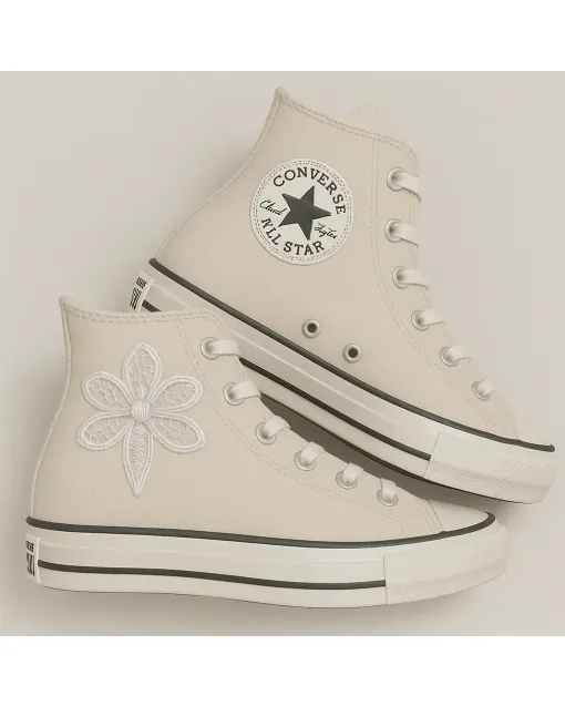 Floral Lace Sneakers for Women – Comfort for Casual Walks, Outdoor Events – Perfect Gift for Shoe Lovers - Custom Embroidered - Main View