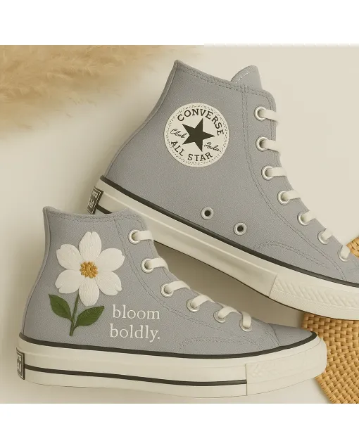 Floral Print Sneakers for Women – Comfort for Casual Walks, Daily Errands – Perfect Gift for Fashionistas - Custom Embroidered - Main View