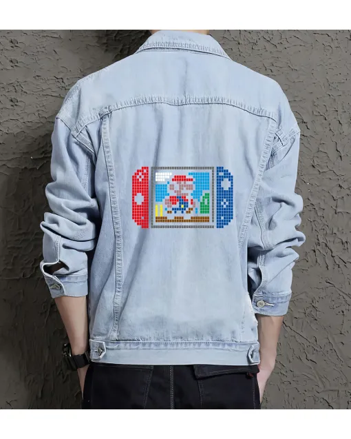 Game Control Denim Jacket for Men – Gift for Video Game Enthusiasts – Christmas Gift - Light Blue - Main View