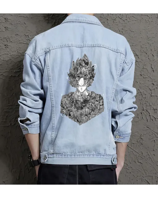 Goku Jean Jacket for Men – Gift for Anime Fans – Christmas Gift - Light Blue - Main View