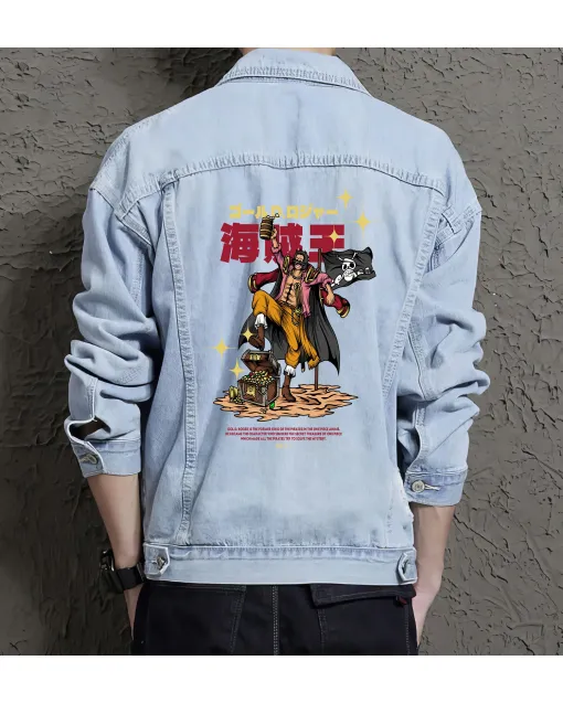 Gold Roger Jean Jacket for Men – Gift for Anime Fans – Christmas Gift - Light Blue - Main View