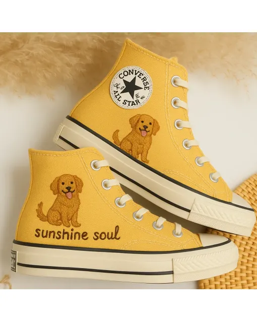 Golden Retriever Embroidered Sneakers for Dog Lovers – Stylish Comfort for Casual Outings, Dog Park Strolls - Custom Embroidered - Main View