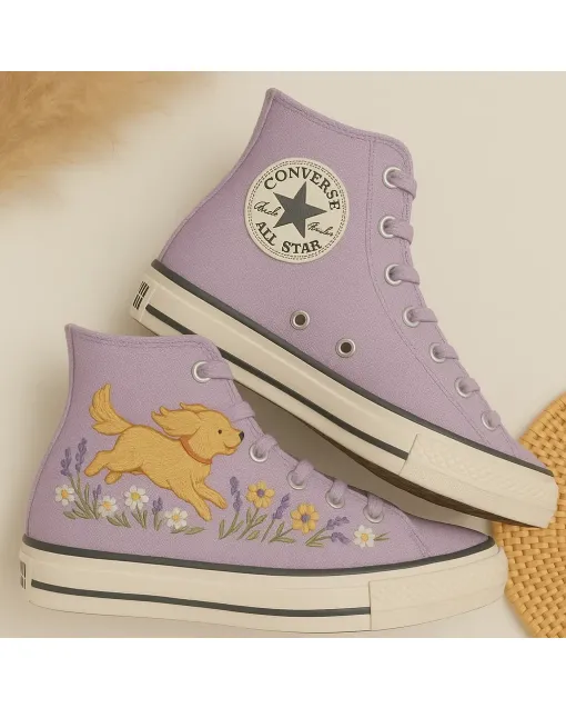 Golden Retriever Print Sneakers for Pet Lovers – Comfort for Casual Walks, Pet Adoption Events  Perfect Gift for Dog Owners - Custom Embroidered - Main View