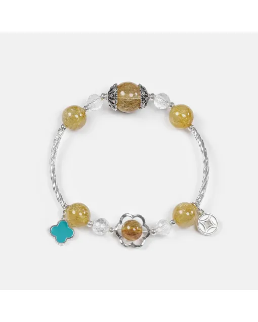 Golden Rutilated Quartz Healing Bracelet for Women – Energy Boosting Crystal Gift for Calmness, Daily Wear & Protection –  – Main View
