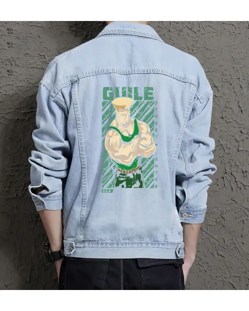Gunle Street Fighter Denim Jacket for Men - Gift for Gamers - Christmas Present - Light Blue - Main View