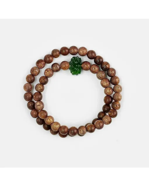 Handcrafted Agarwood Bracelet for Spiritual Souls – Grounding Energy for Daily Wear, Meditation – Brown Agarwood, Green – Main View