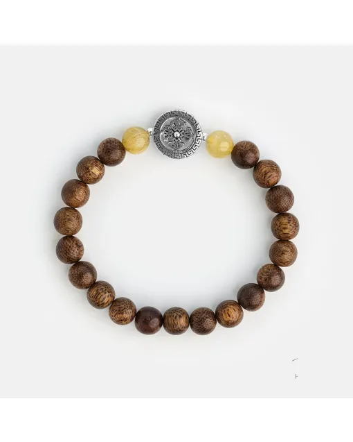 Handcrafted Agarwood Bracelet - Grounding Energy for Daily Wear, Meditation – Brown Agarwood, Yellow – Main View