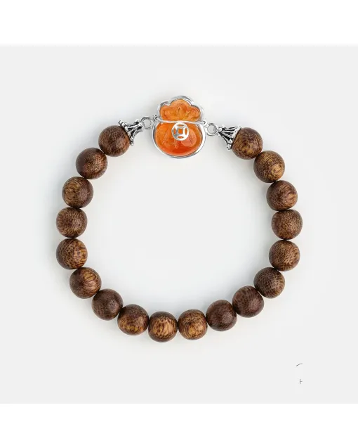 Handcrafted Natural Agarwood Bracelet - Calming and Grounding Energy for Daily Wear, Meditation – Brown Agarwood, Red – Main View
