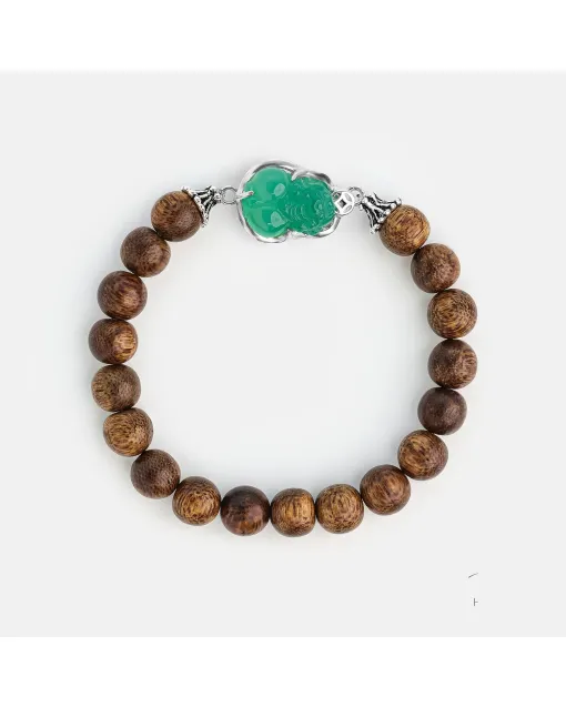 Handcrafted Natural Agarwood Bracelet for Spiritual Souls – Grounding Energy for Daily Wear, Meditation – Brown Agarwood, Green – Main View