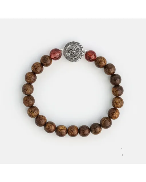 Handcrafted Natural Agarwood Bracelet for Spiritual Souls – Grounding Energy for Daily Wear, Meditation – Brown Agarwood, Red – Main View