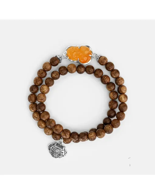 Handcrafted Natural Agarwood Bracelet – Grounding Energy for Daily Wear, Meditation – Brown, Red – Main View