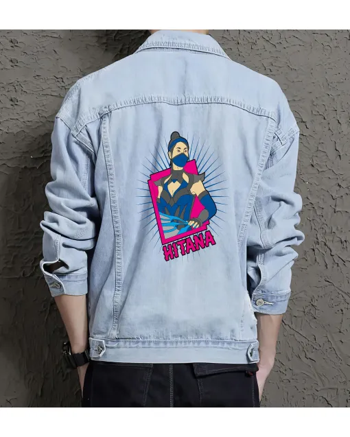 Hitana Street Fighter Denim Jacket for Men - Gift for Gamers - Christmas Present - Light Blue - Main View