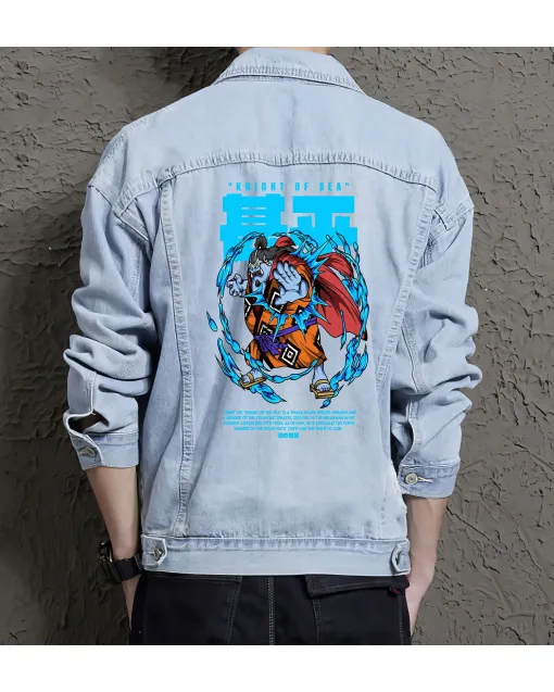 Jinbei Jean Jacket for Men – Gift for Anime Fans – Birthday Present - Light Blue - Main View