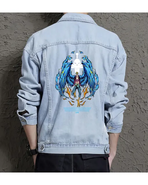 Jujutsu Kaisen 5) Jean Jacket for Men – Gift for Anime Fans – Christmas Gift - Light Blue - Main View