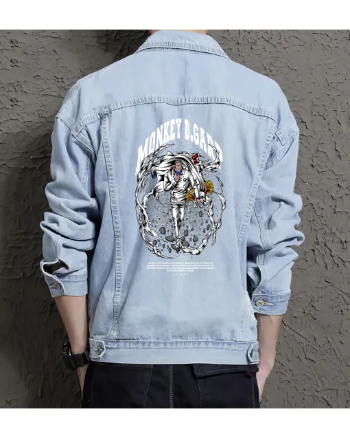 Jujutsu Kaisen Monkey D. Garp Jean Jacket for Men – Gift for Anime Fans – Birthday Present - Light Blue - Main View