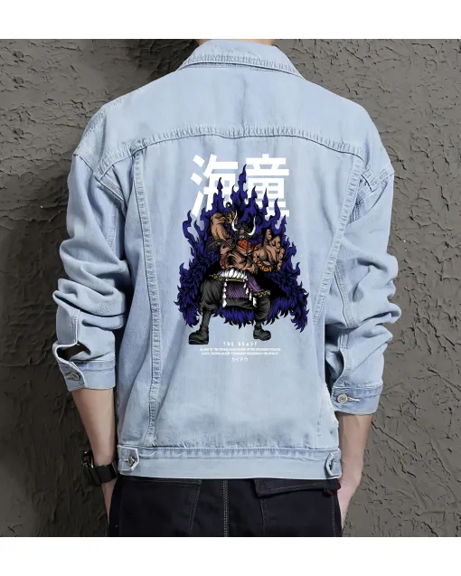 Kaido Jean Jacket for Men – Gift for Anime Fans – Birthday Present - Light Blue - Main View