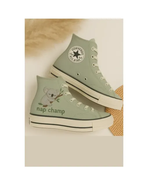 Koala Embroidered Sneakers for Animal Lovers, Nature Enthusiasts – Comfort and Style for Casual Outings, Weekend Strolls - Custom Embroidered - Main View