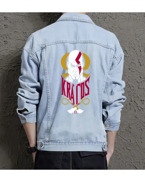 Kratos Denim Jacket for Men – Gift for Gamers – Christmas Gift - Light Blue - Main View