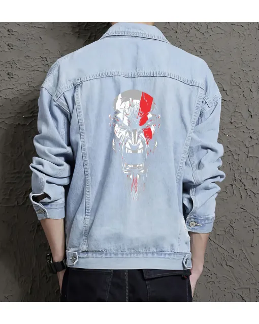 Kratos the God of War Denim Jacket for Men - Gift for Fans - Christmas Gift - Light Blue - Main View